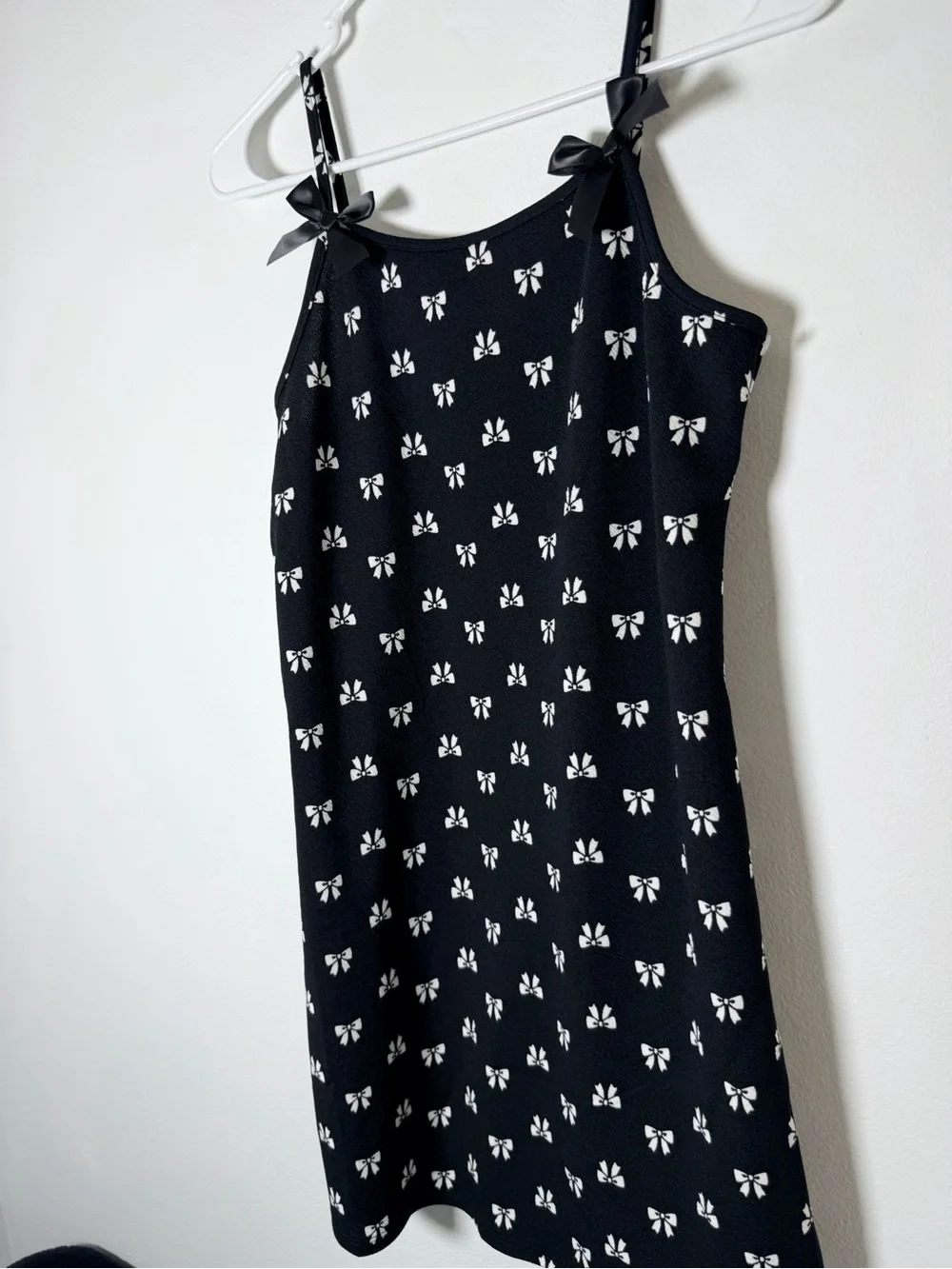Lily Bleu Black Dress with White Bow Print and Ribbon Ties